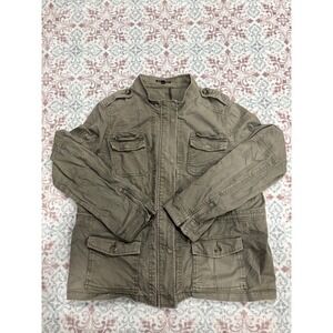 Express Womens Utility Military Jacket Olive Green Full Zip Field Coat Large